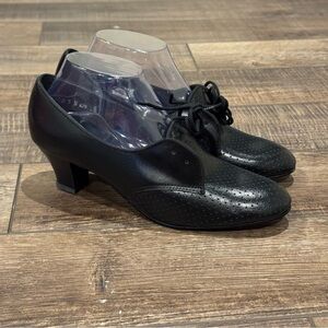 VTG Tic Tac Toes Black Pumps Ballroom Theater Dancing Leather Heels Women 8.5